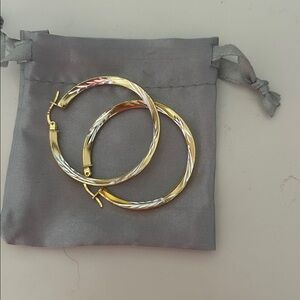 Elegant 14 kt Gold overlay two tone Hoop Earrings-NEW